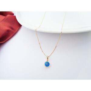 Real 10K Gold Evil Eye Pendant Necklace, Stamped 10K, Tiny Minimalist Charm